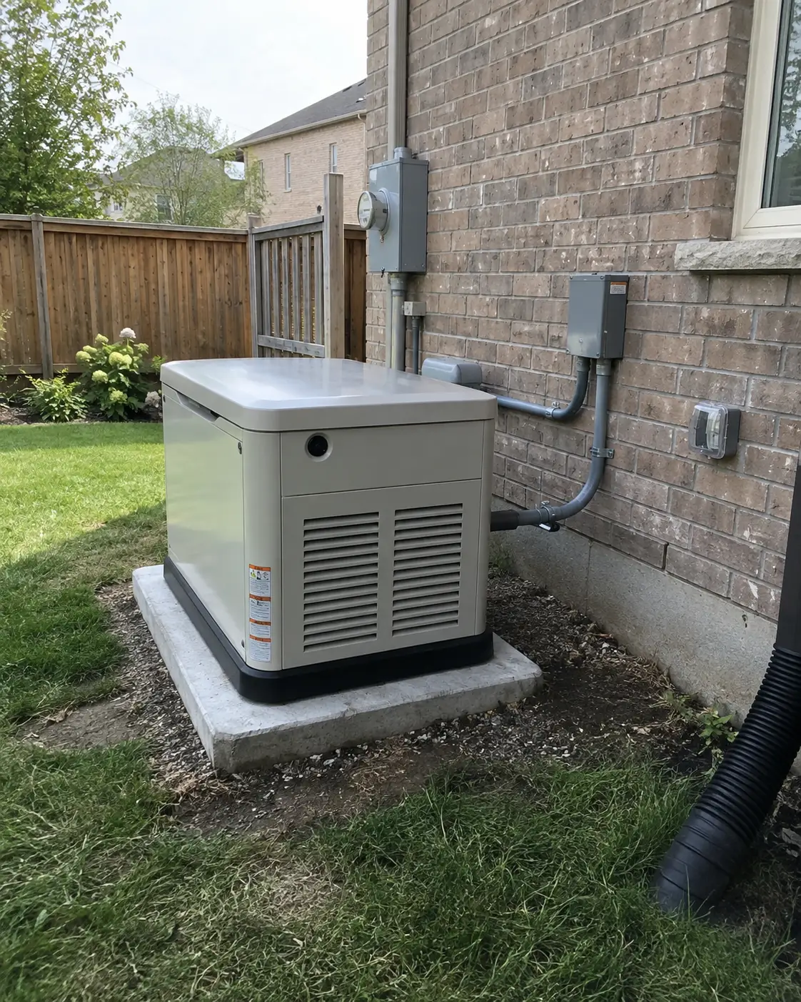 Standby generator installed beside a residential property in Milton
